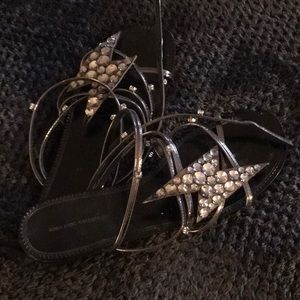 Zara Black w/ rhinestones ankle strap sandals..